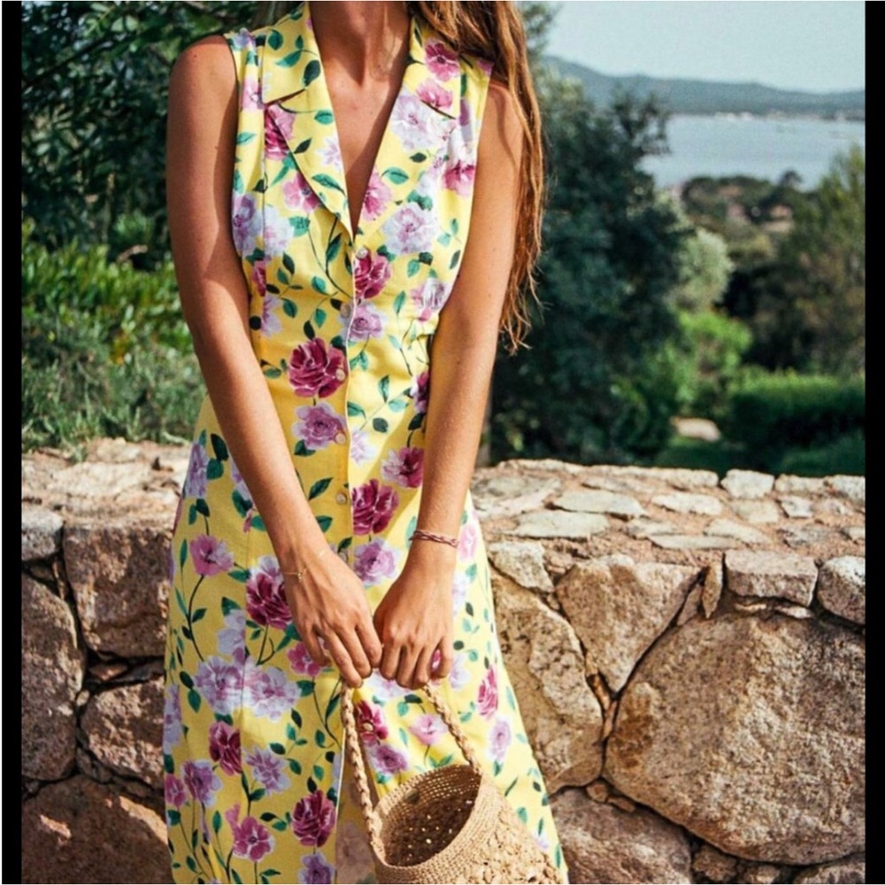 Rouje Fauve Yellow Floral Dress - Size 36